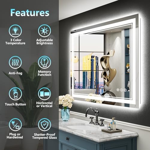 40x24 LED Bathroom Mirror, Backlit & Front Lit Lighted Mirror - Image 2