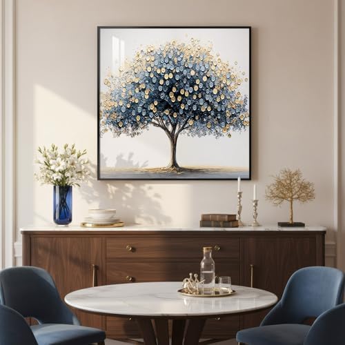 Framed Modern Luxury Blue and Gold Tree of Life Wall Art, 30x30 Inch - Image 3