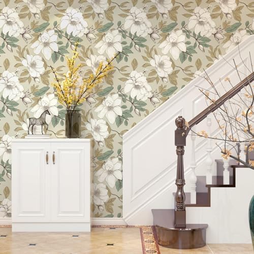 Laatse Beige Magnolia Floral Peel and Stick Wallpaper 17.5"x393" - Image 6