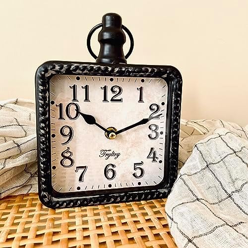 Retro Rectangle Metal Silent Small Wall Clock Black Rectangle - Image 6