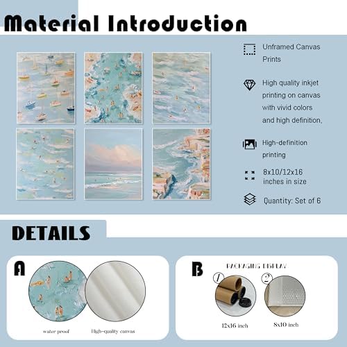 Coastal Beach Canvas Wall Art Set of 6, Abstract Ocean Sailing Boats and - Image 4