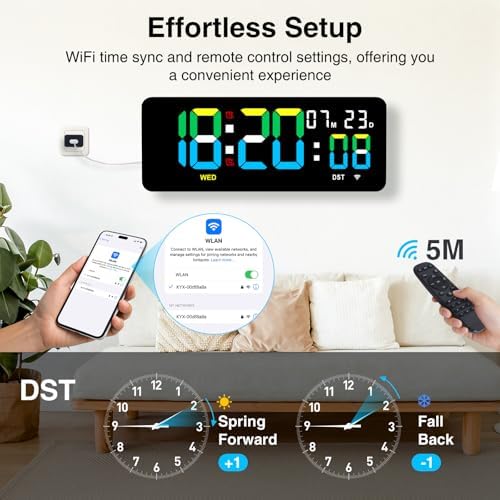 XREXS 12.2 Inch Digital Wall Clock WiFi Sync - Image 3