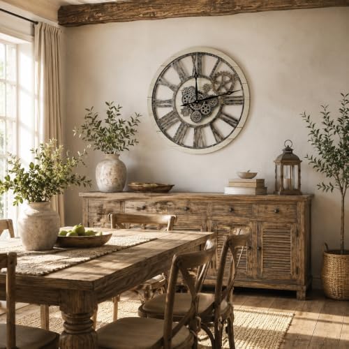 HOIBAI Large Wall Clock 30 Inch Rustic Khaki - Image 5