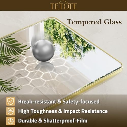 TETOTE Brushed Gold Mirror 20 x 30 Beveled Edge Tempered Glass, Rounded Corner - Image 5