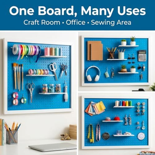 Weysat 36 x 24 Inch Framed Wood Pegboard Wall Organizer, Large Blue Decorative - Image 5