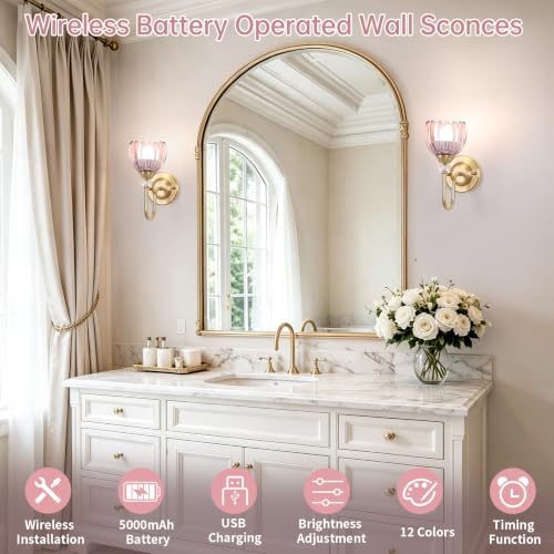 Set of 2 Vintage Battery Operated Wall Sconce, Rechargeable Wall Lamp - Image 2
