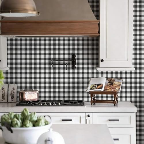 Heroad 17.3"x196" Plaid Peel and Stick Wallpaper Black and White Wall Paper by HeroadBrand