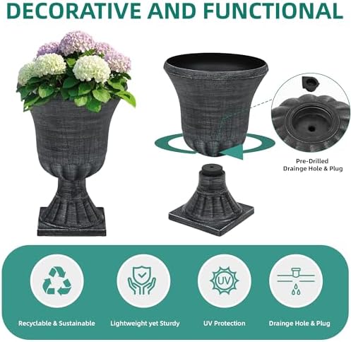 Autodaya 22" Tall Urn Planters for Outdoor Plants Set of 2 Large Flower Pot - Image 6
