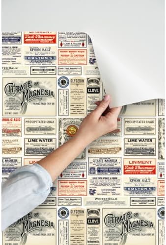 Spoonflower Vintage Pharmacy Peel and Stick Wallpaper - Image 3