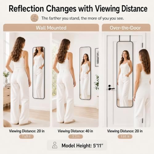 SCWF-GZ 47x14 Full Length Mirror Over the Door Hang or Wall Mounted Black - Image 4