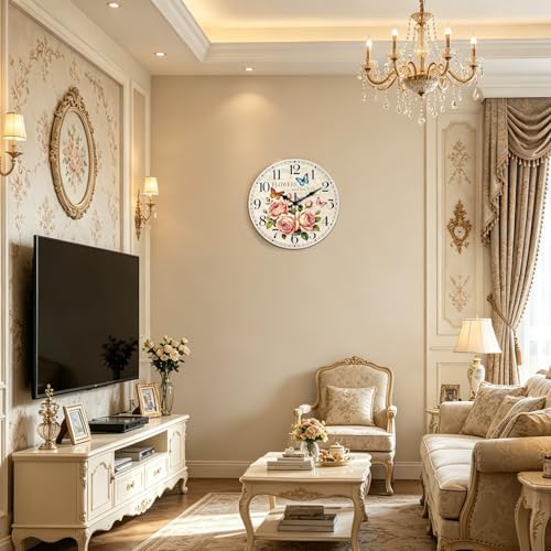 peacoblue Vintage Flowers Wall Clocks Battery Operated - Image 3