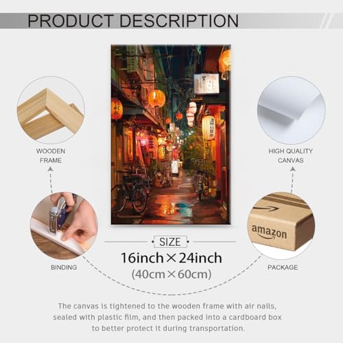 Japanese Tokyo Tea House Canvas Wall Art Asian Lantern Street Night Scene - Image 6