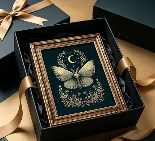 Vintage Gold Framed Celestial Moth Crescent Moon Wall Art Gothic Moody Ethereal - Image 4