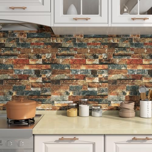 FunStick Vintage Faux Brick Wallpaper Peel and Stick 3D Textured Squares Brown - Image 2