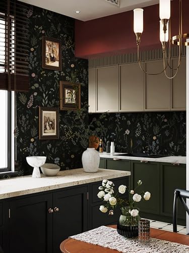 Dimoon 787"x16.1" Floral Peel and Stick Wallpaper Black Contact Paper Thicken - Image 7
