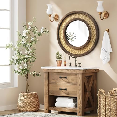 JJUUYOU Round Mirror with Wood Frame Circle Mirrors - Image 7