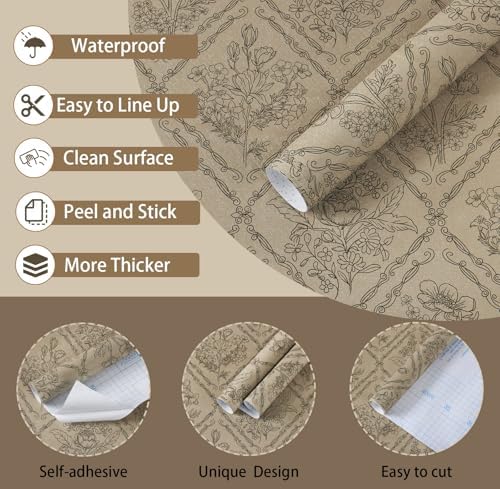 Toduso Vintage Peel and Stick Wallpaper Brown Floral Wallpaper - Image 2