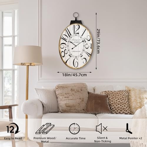 Large Wall Clocks, 29 Inch-High Oversized Oval French Vintage Farmhouse Design - Image 2