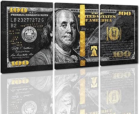 Yatsen Bridge Money Wall Art Black and Gold Pictures Wall Decor 3 Panels 100 by YatsenBridge