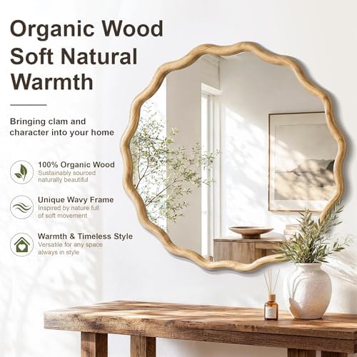 FICTOR Round Wood Wall Mirror - Image 4