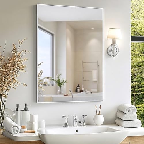 Sunniry White Bathroom Mirror, 16x24 inch Bathroom Vanity Mirror, Metal Frame - Image 6