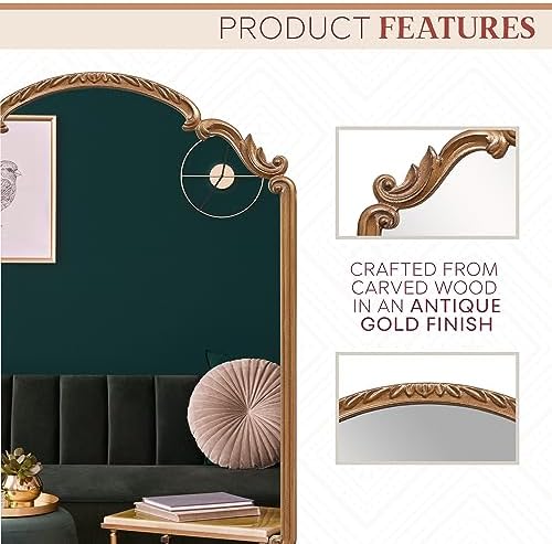 Wylde Iris English Estate Carved Arch Wood Wall Mirror, Mirror - Image 4