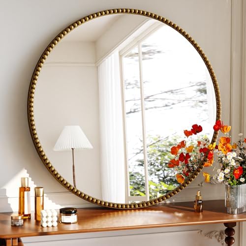 36'' Round Mirror, Beaded Circle Decorative Wall Mirror - Image 2