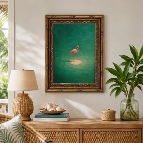 Vintage Gold Framed Pink Flamingo Canvas Wall Art 9x11 Inch - Image 2