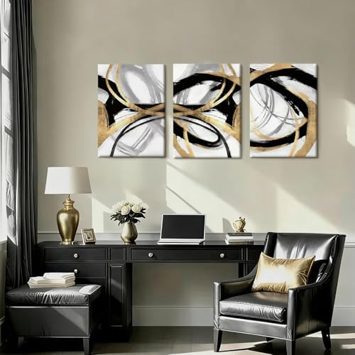 LYYGLYY 3Pcs Framed Abstract Black and Gold Canvas Wall Art 16x24 Inches - Image 4