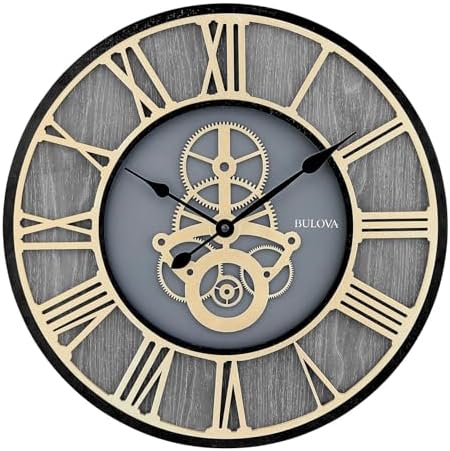 Bulova Timepiece Gear Wall Clock C4347 | 20" Ash Veneer Frame by BulovaCorporation