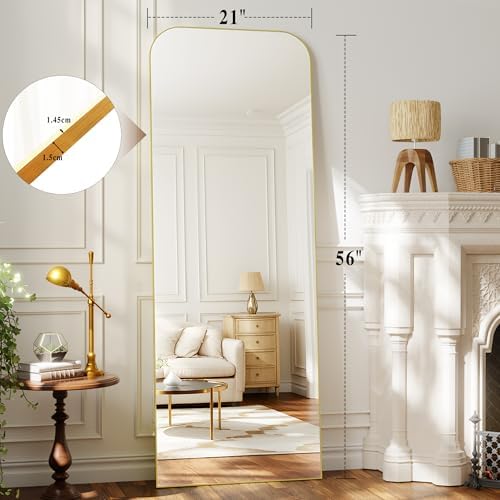 Arched Floor Length Mirror 56"x21" Matte Gold Leaning or Hanging - Image 5