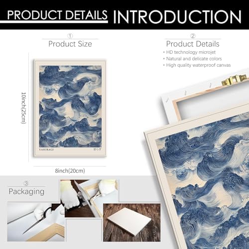 Japanese Blue Waves Wall Art Vintage Oriental Japandi Wabi Sabi Poster 08x10 - Image 2