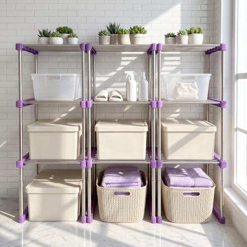 BLULEE Expandable Standing Shelf Unit, Adjustable Storage Rack Purple - Image 3
