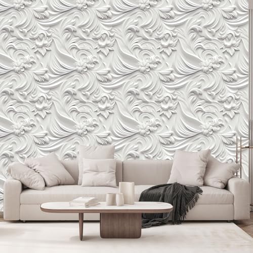 Peel and Stick Wallpaper White Gray Scroll Floral Modern - Image 5