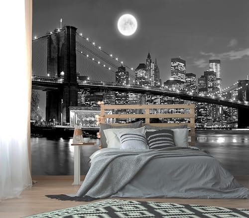XMPMBM-Grey City Night View the Moon Nursery Room Fabric Wallpaper Living Room by Moredurableandtear-resistantthantraditionalwallpaperwithexcellentadhesion