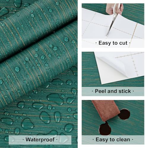 Green Grasscloth Wallpaper Peel and Stick Teal Textured Fabric Wallpaper - Image 6