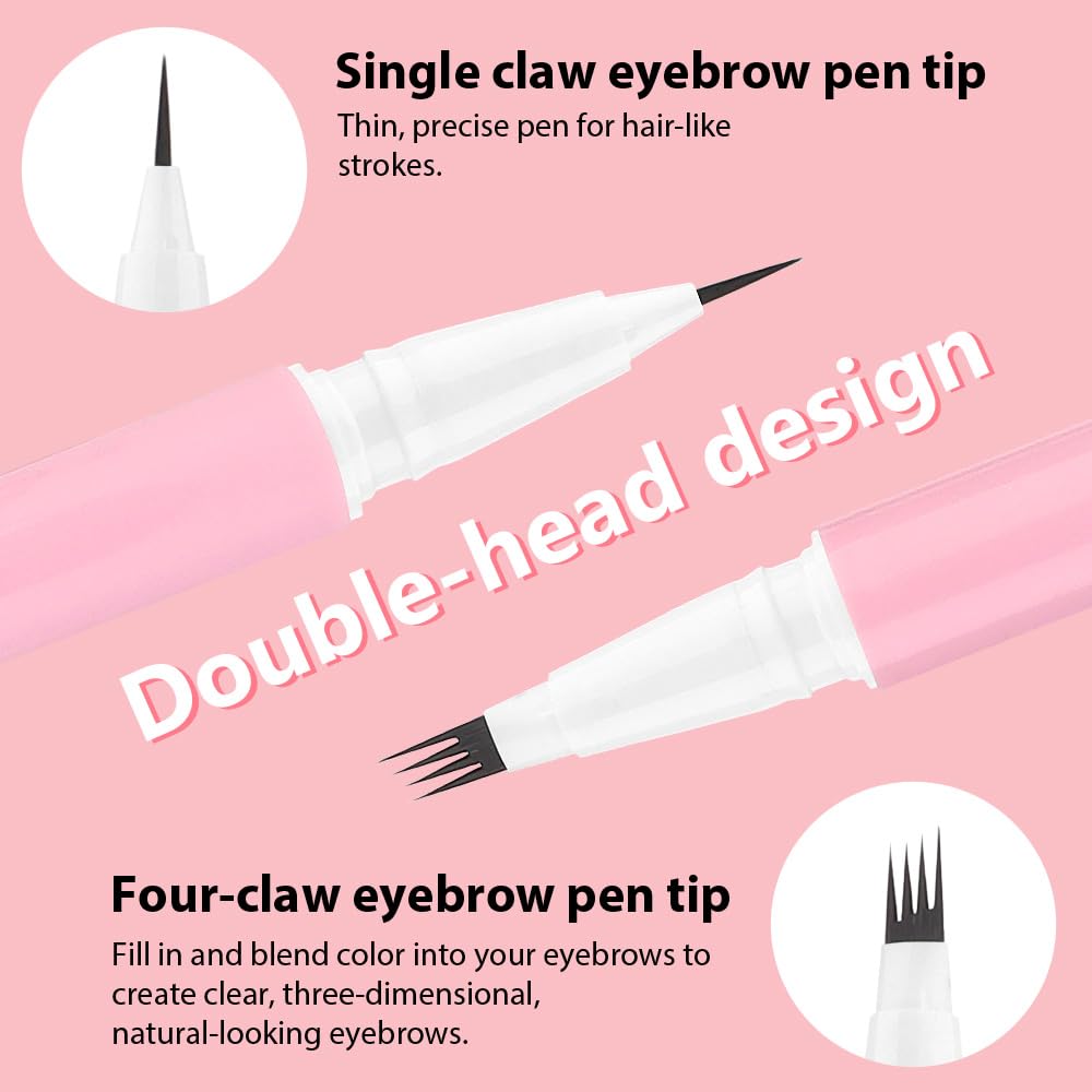 1Pcs Brown Magic Microblading Eyebrow Pencil Contouring Pen Brow for Eyes, Dual-Ended Micro-Fork-Tips Applicator for Hair Like Strokes with Dual-ended Eyebrow Brush Long Wear Waterproof lápiz de cejas