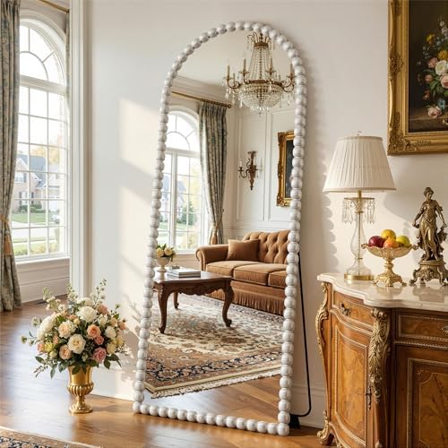 Antok 71" x 28" Arched Full Length Mirror, Antique Beaded Frame Floor Standing - Image 2