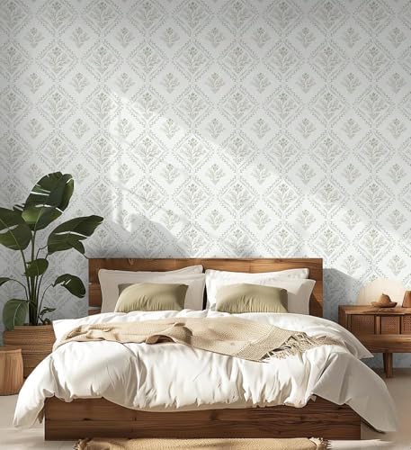 Kitico Peel and Stick Retro Bohemian Wallpaper Light Beige Contact Paper Flower - Image 5