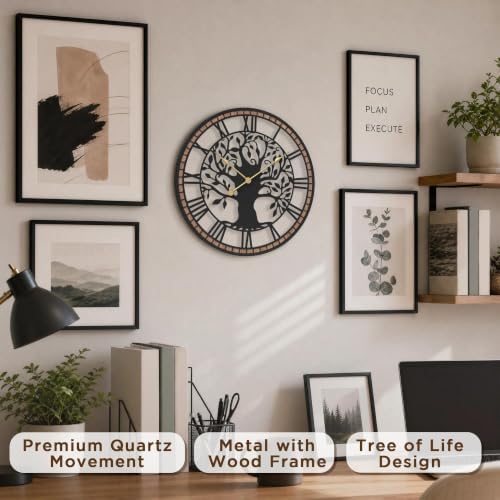 Micasso Large Wall Clock Decorative: 15 Inch Tree of Life Battery Operated - Image 2