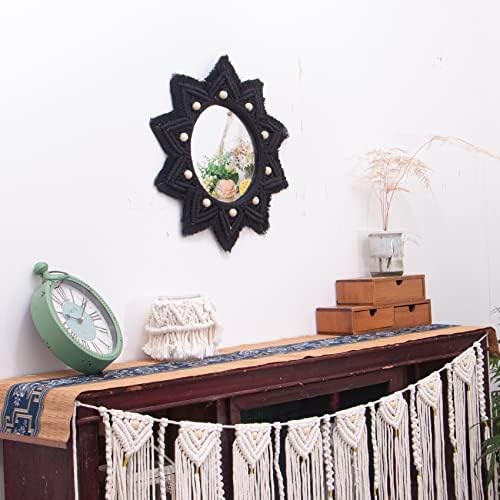 TENEWEE Boho Wall Decor Black Macrame Round Hanging Mirror - Image 2