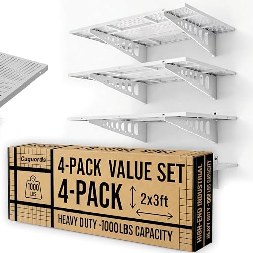 4-Pack 2x3ft Garage Shelves Wall Mounted, 500 Lbs Wall Storage Shelves by Cuguords