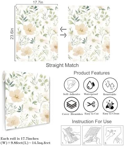 Floral Peel and Stick Wallpaper 17.7in x 118in - Image 4