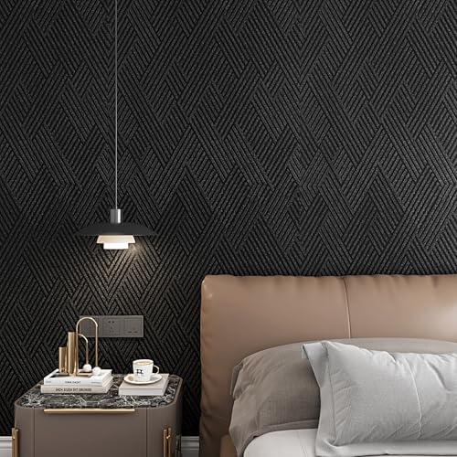 Decotalk Black Textured Wallpaper Peel and Stick Textured Wallpaper - Image 2