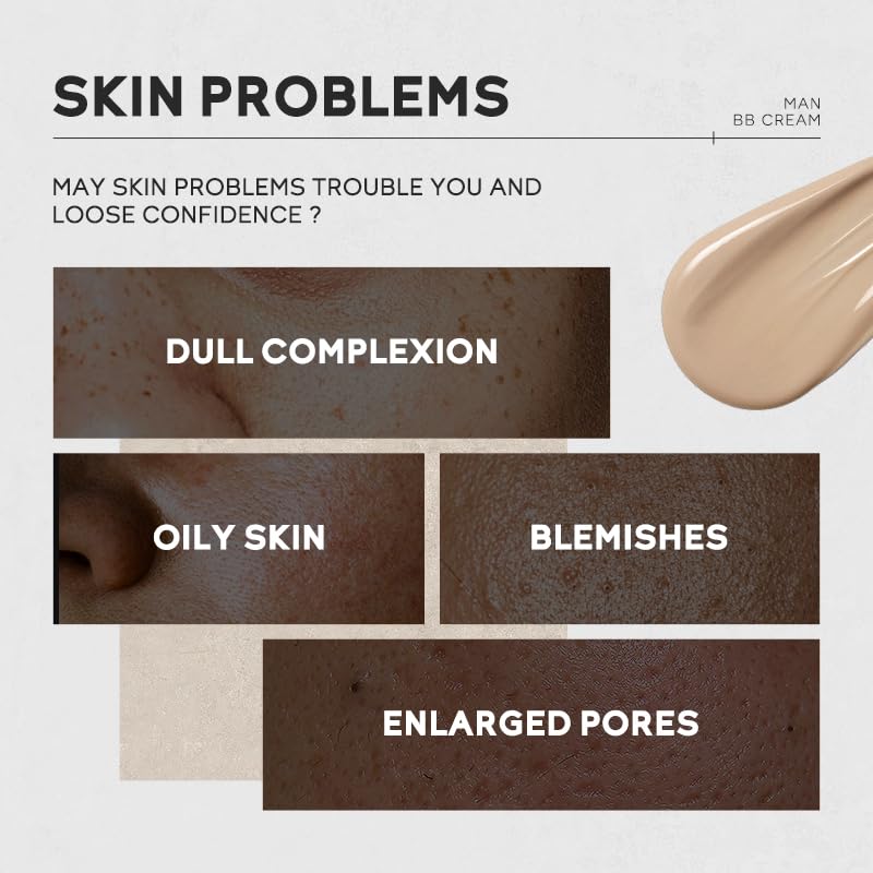 AKARY Hydrating Men BB Cream SPF 15 PA++, Full-Coverage Foundation&Concealer, Mens Face Moisturizer Cream Evens Skin Tone, Oil Control and Cover Flaws, Natural Finish for All Skin Types, Tan 320