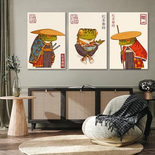 Japanese Frog Wall Art Set of 3, Samurai Canvas Prints, 12x16 in - Image 4