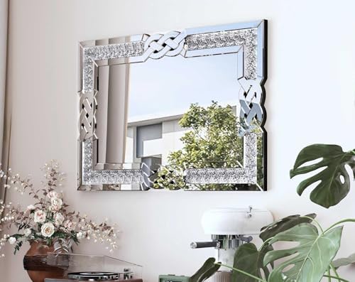 Crushed Diamond Mirror Silver: Rectangular Wall Decor 35.4"x23.6" - Image 3