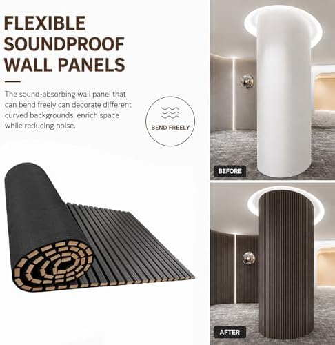 Acoustic Wood Panels for Wall, 3D Flexible Fluted Sound Slat Panel, Dark Grey - Image 6
