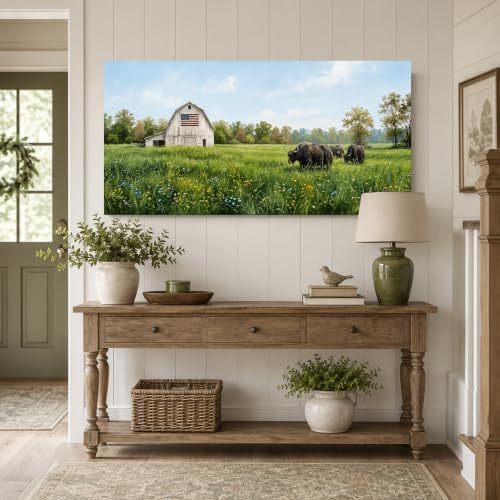 Anolyfi Farmhouse Highland Cow Barn Canvas Wall Art Decor 40"x20" - Image 6