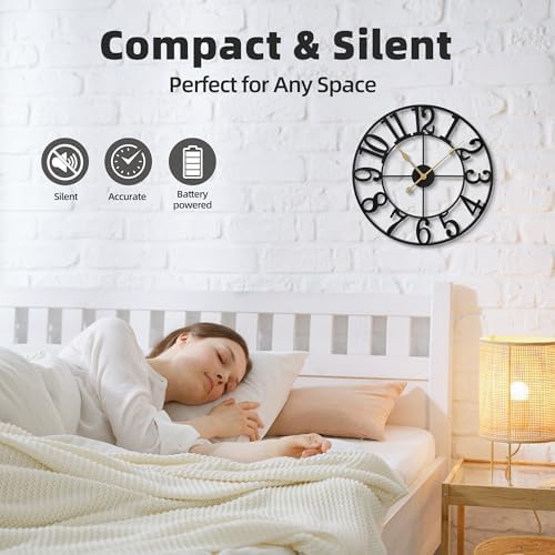 Wall Clock Battery Operated, Silent Non Ticking Modern Rustic Metal Small Clocks - Image 4